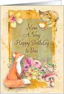 Happy Birthday Mom Adorable Flowers & Animals Watercolor Nature Scene card