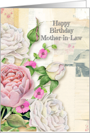 Happy Birthday Mother-in-Law Vintage Look Flowers and Paper Collage card