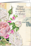 Happy Birthday to Co-Worker Vintage Look Flowers & Paper Collage card