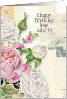 Happy Birthday from All of Us Vintage Look Flowers & Paper Collage card