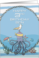 Son 3rd Birthday Octopus Seagull Starfish Fun Nautical Scene card