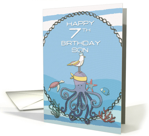 Happy 7th Birthday Son Octopus, Seagull, Starfish Fun... (1441138)