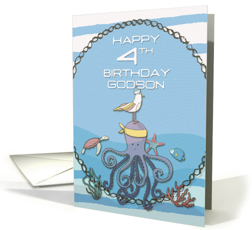 Happy 4th Birthday Godson Octopus,Seagull,Starfish Fun... (1441154)