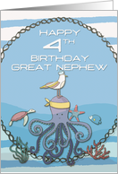 Happy 4th Birthday Great Nephew Octopus,Seagull,Starfish Nautical card