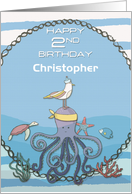 Happy 2nd Birthday Custom Name Octopus,Seagull,Starfish Nautical card