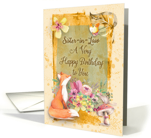 Happy Birthday Sister-in-Law Flowers & Animals Watercolor... (1441972)