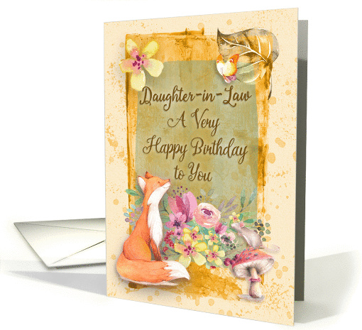 Happy Birthday Daughter-in-Law Flowers & Animals Watercolor Scene card