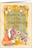 Happy Birthday Daughter-in-Law Flowers & Animals Watercolor Scene card