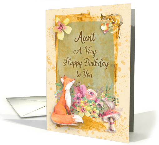Aunt Birthday Flowers and Animals Watercolor Nature Scene card