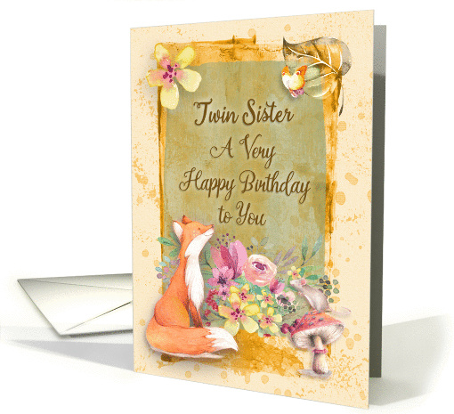 Happy Birthday Twin Sister Flowers & Animals Watercolor... (1441994)