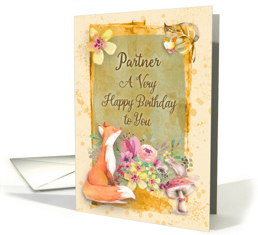 Happy Birthday Partner Flowers & Animals Watercolor Nature Scene card