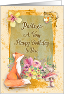 Happy Birthday Partner Flowers & Animals Watercolor Nature Scene card