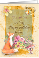 Happy Birthday Custom Name Flowers & Animals Watercolor Nature card