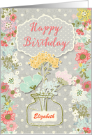 Happy Birthday Custom Name Pretty Flowers on Polka Dots card