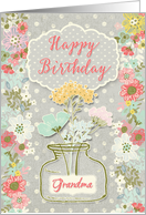 Happy Birthday to Grandma Pretty Flowers on Polka Dots Scrapbook Style card