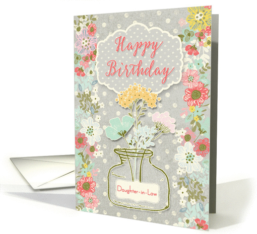 Happy Birthday to Daughter-in-Law Pretty Flowers on Polka Dots card