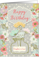 Happy Birthday to Daughter-in-Law Pretty Flowers on Polka Dots card