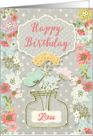 Happy Birthday to Boss Pretty Flowers on Polka Dots Scrapbook Style card