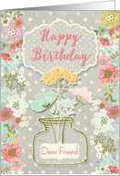 Happy Birthday to Dear Friend Pretty Flowers on Polka Dots card