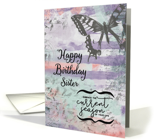 Sister Birthday Butterfly and Inspirational Word Art Pretty card
