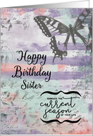 Happy Birthday to Sister Butterfly and Inspirational Word Art Pretty card