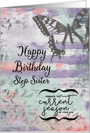 Happy Birthday to Step Sister Butterfly Inspirational Word Art card