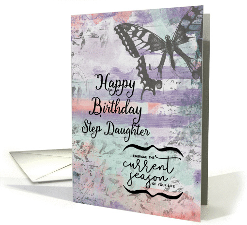 Happy Birthday to Step Daughter Butterfly Inspirational Word Art card