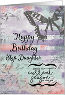 Happy Birthday to Step Daughter Butterfly Inspirational Word Art card