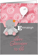 Happy Birthday Custom Name E Cute Elephant and Balloon card