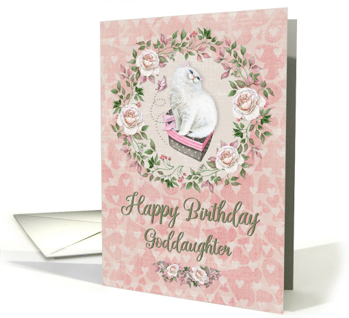 Happy Birthday to Goddaughter Pretty Kitty Hearts and Flowers card