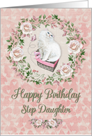 Happy Birthday to Step Daughter Pretty Kitty Hearts and Flowers card