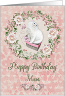 Happy Birthday to Mum Pretty Kitty Hearts and Flowers card