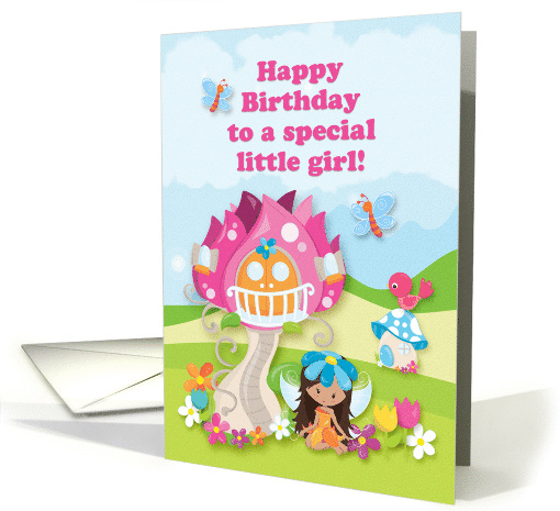 Happy Birthday to a Special Little Girl Fairy and Flowers card