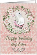 Happy Birthday to Step Sister Pretty Kitty Hearts and Flowers card