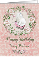 Happy Birthday to Partner Pretty Kitty Hearts and Flowers card