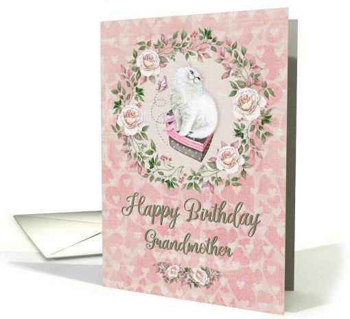 Happy Birthday to Grandmother Pretty Kitty Hearts and Flowers card