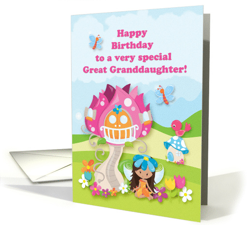 Happy Birthday Great Granddaughter Girl Fairy Flowers Butterflies card