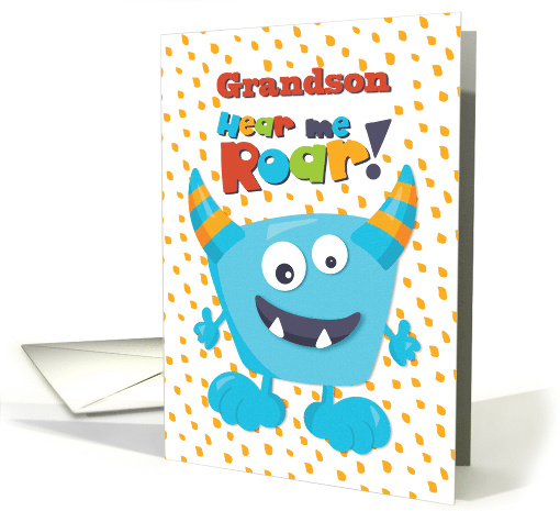 Happy Birthday to Grandson Funny Blue Monster Hear Me Roar card