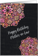 Happy Birthday to Mother-in-Law Chalkboard Effect Pretty Mandalas card