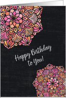 Happy Birthday to You Feminine Chalkboard Effect Pretty Mandalas card