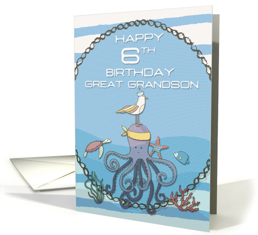 Happy 6th Birthday Great Grandson Octopus,Seagull, Fun... (1470940)