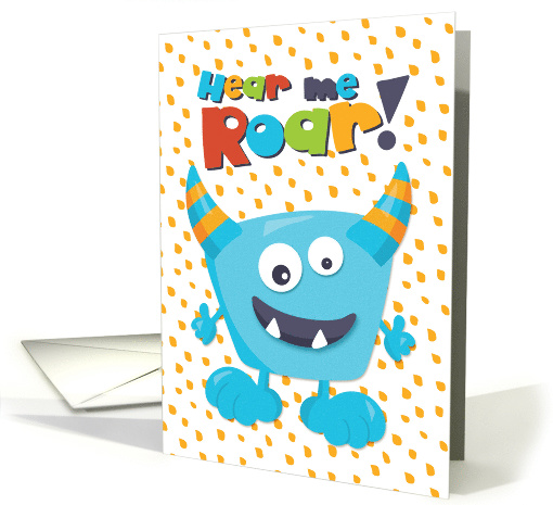 Happy Birthday Hear Me Roar Funny Blue Monster card (1470996)
