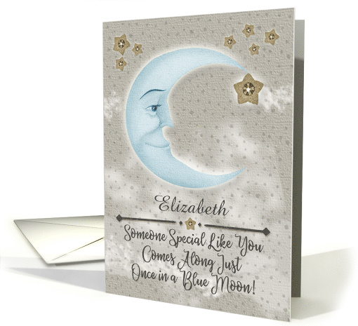 Elizabeth Custom Name Birthday Blue Crescent Moon and Stars card