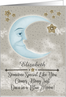 Elizabeth Custom Name Birthday Blue Crescent Moon and Stars card