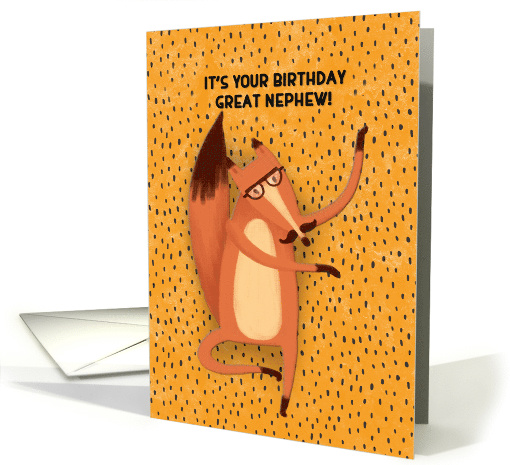 Happy Birthday Great Nephew Dancing Fox with Mustache Humorous card