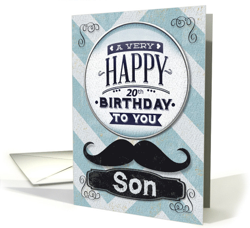 Happy 20th Birthday to Son Masculine Mustache and Chevrons card