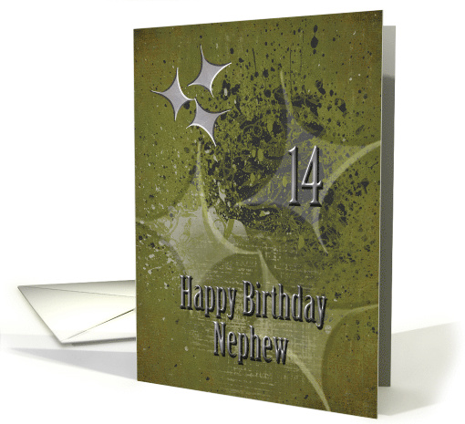 Happy 14th Birthday Nephew Masculine Grunge Stars card (1472768)