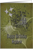 Happy 14th Birthday Nephew Masculine Grunge Stars card