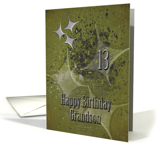 Happy 13th Birthday Grandson Masculine Grunge Stars card (1472826)