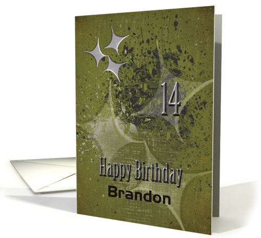 Happy 14th Birthday Custom Name Masculine Grunge Stars card (1472952)